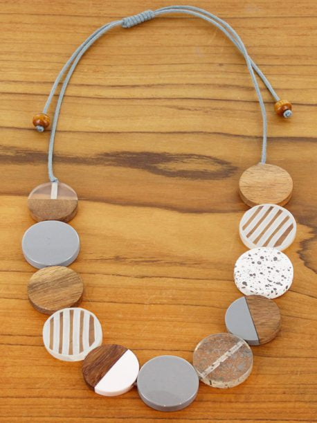 Resin and Wood Disc Necklace