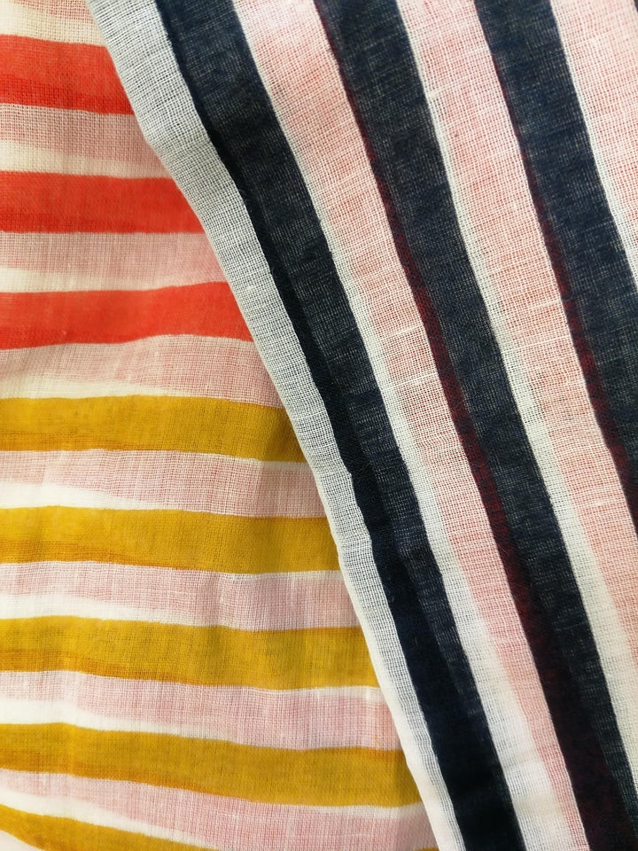 Cotton Scarf with Tassels - Blue, Red and Cream.