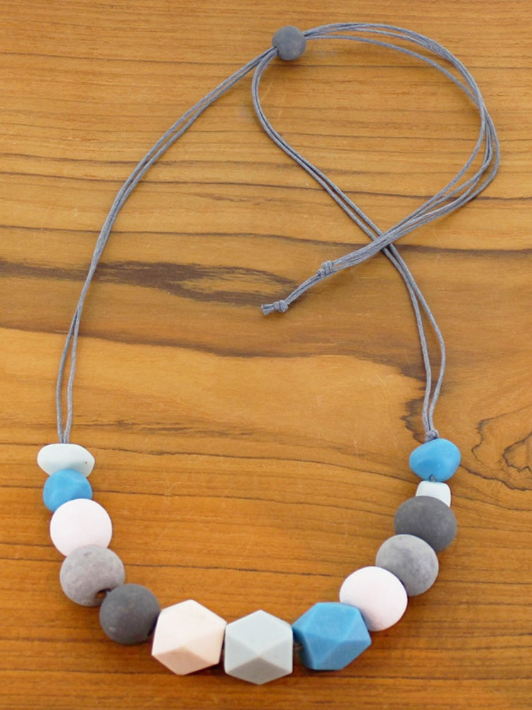 Mixed Shape Resin Necklace - Blue and White