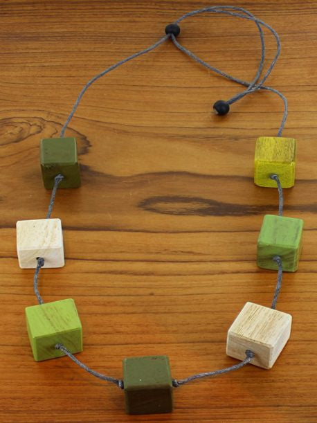 Long Wooden Cube Necklace.