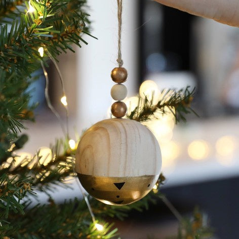 Wooden  Gold Dipped Bauble