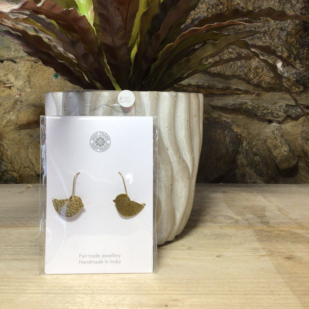Hammered Brass Lovebird Earrings