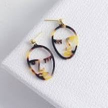 Tortoise Shell Winking Face Drop Earrings