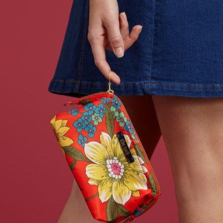 Make-up Bag - Blazing Orange - Bold Flower Print