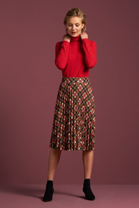Border Plisse Skirt - Green/Red/Black Check Pattern