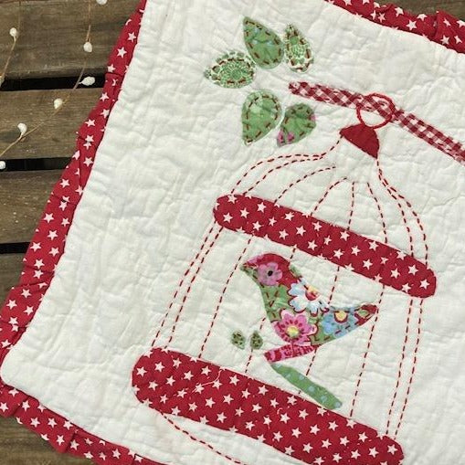 Quilted Red Bird Cage Cushion Cover