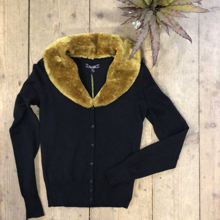 Cardigan with Fake Fur Collar