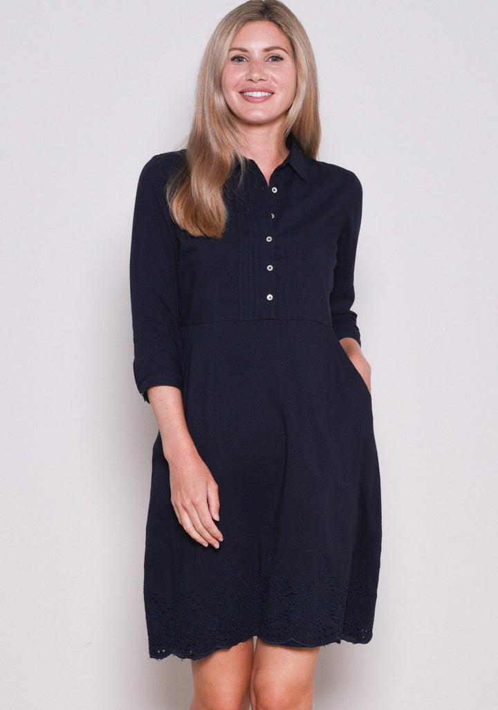 Navy Cotton Mix Broderie Dress
