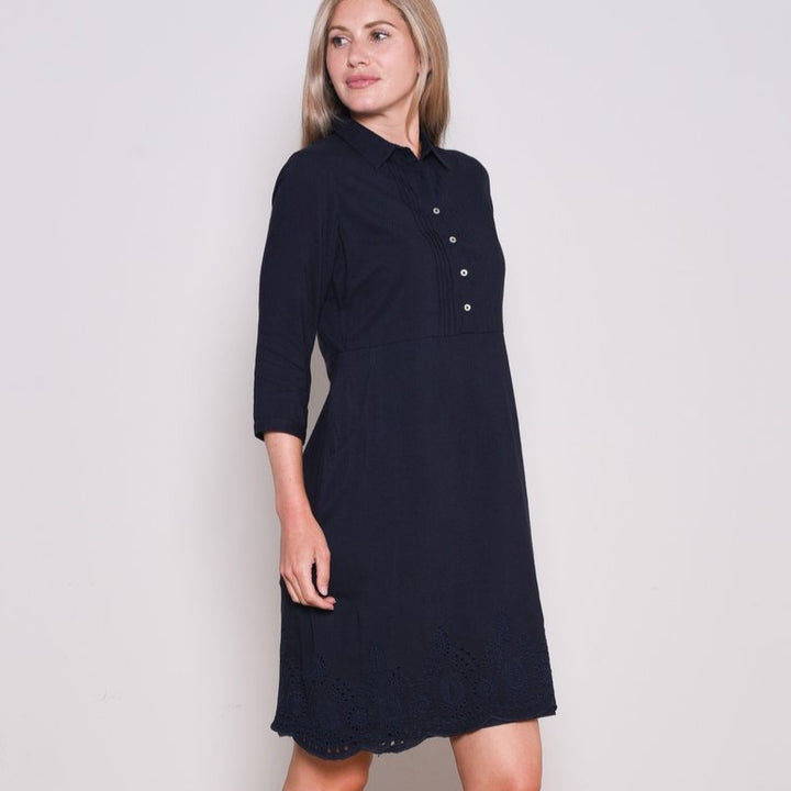 Navy Cotton Mix Broderie Dress