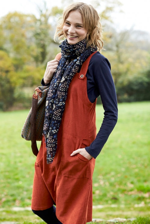Dungaree Pinafore Dress in Saffron Red