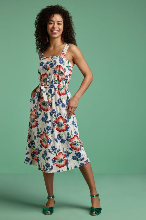 Chrissy Verano Dress - Cream with Multi-Coloured Bold Flower Print