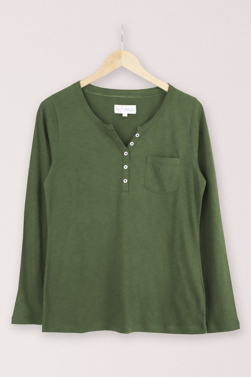 Henley Long Sleeve Tee in Lichen Green