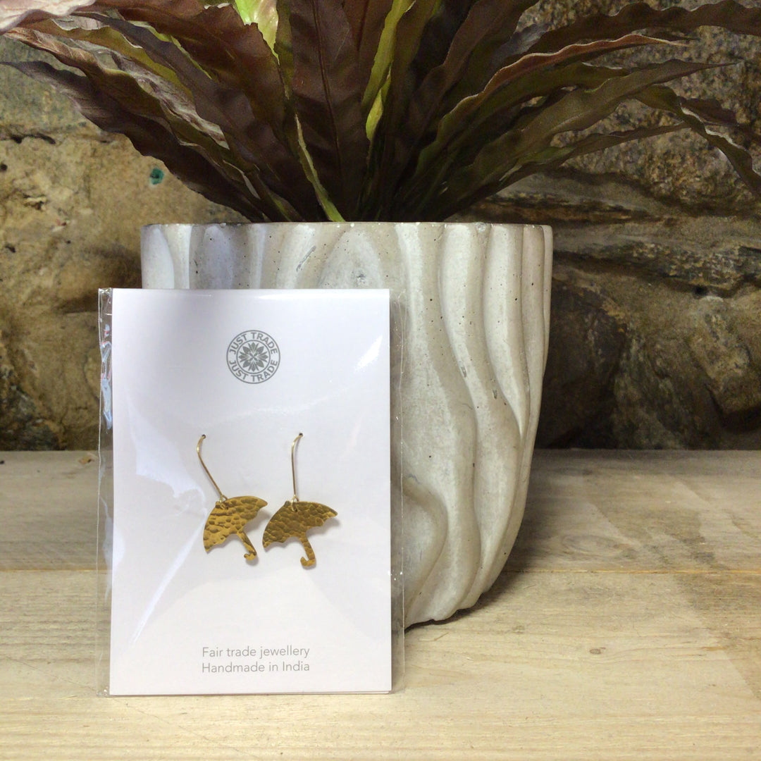 Hammered Brass Umbrella Earrings