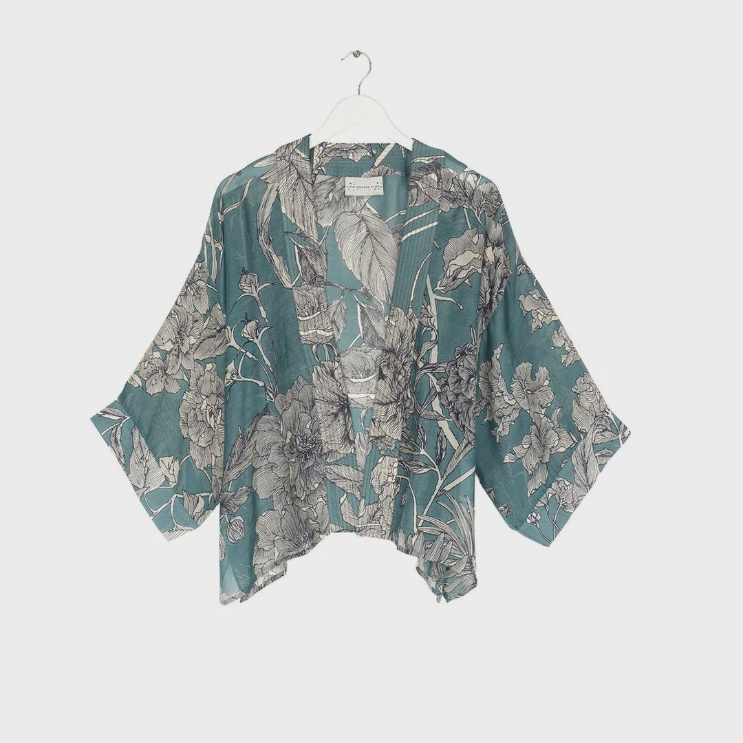 Etched Floral Teal Kimono