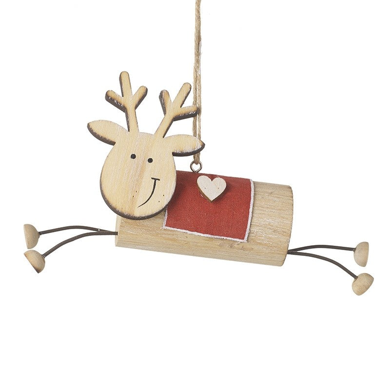 Wooden Hanging Reindeer with Heart Blanket