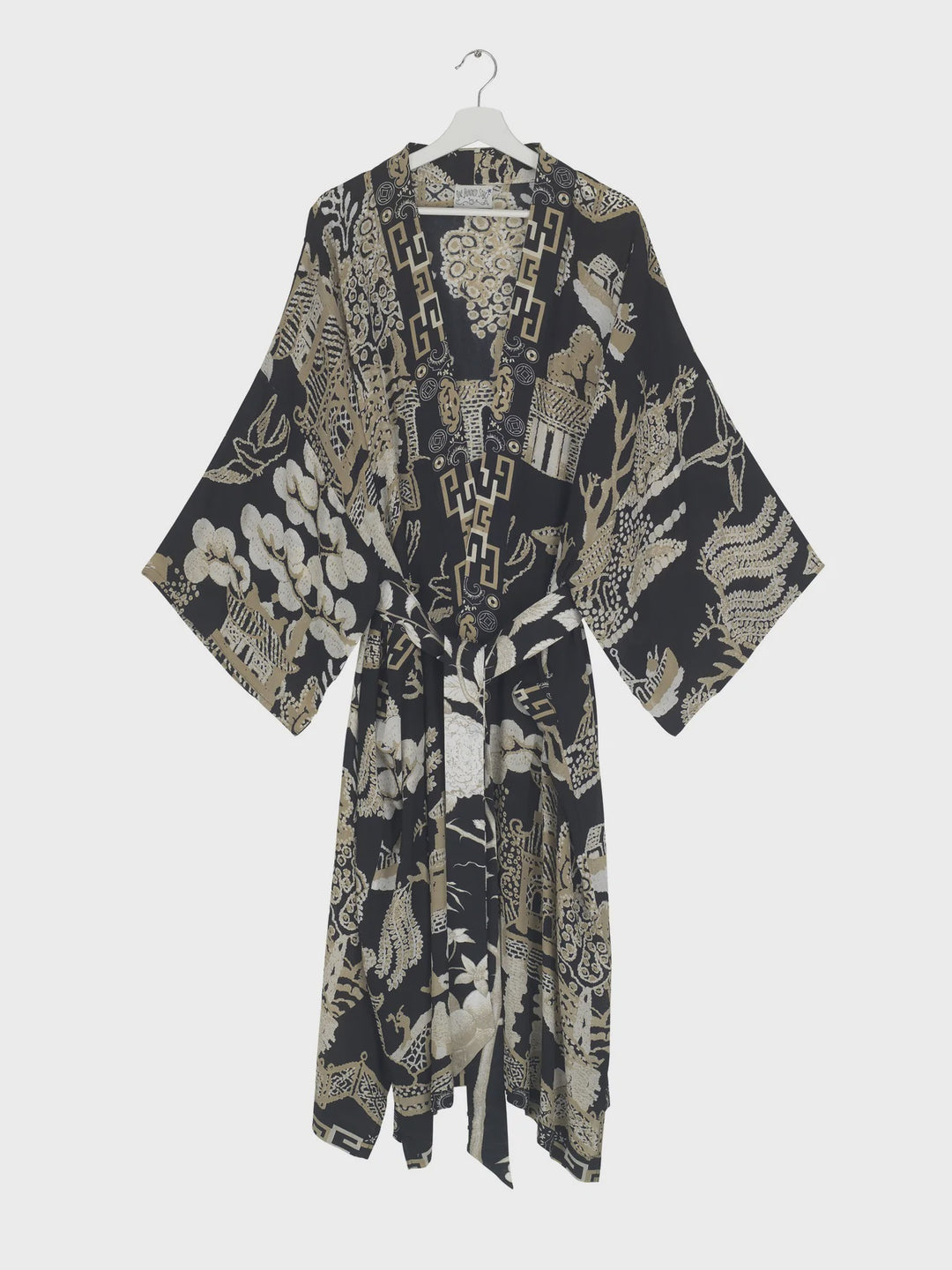 Giant Willow Black Crepe Long Kimono