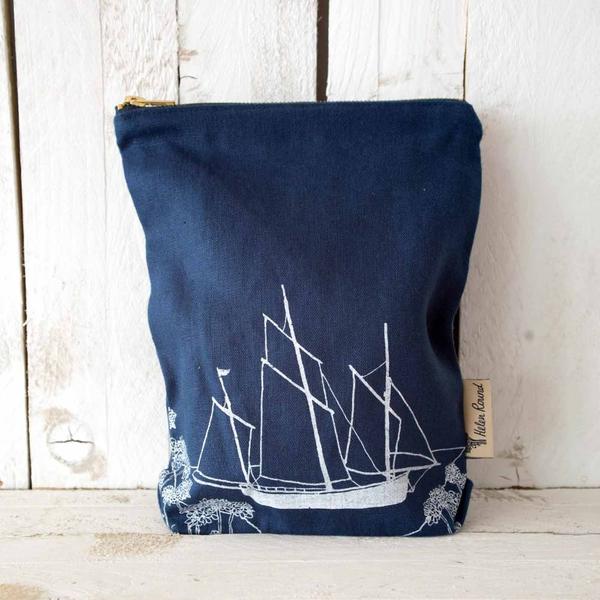 Wash Bag - Navy with White Ship
