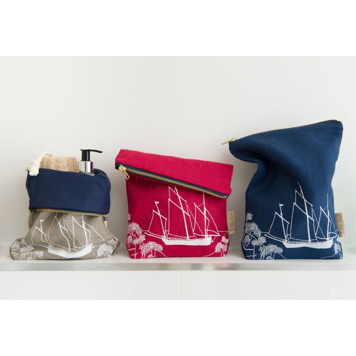 Wash Bag - Navy with White Ship