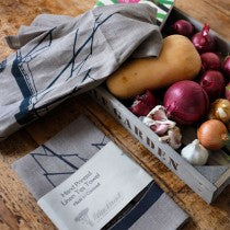 Tea Towel - Natural with Blue Print - Coastal Ships