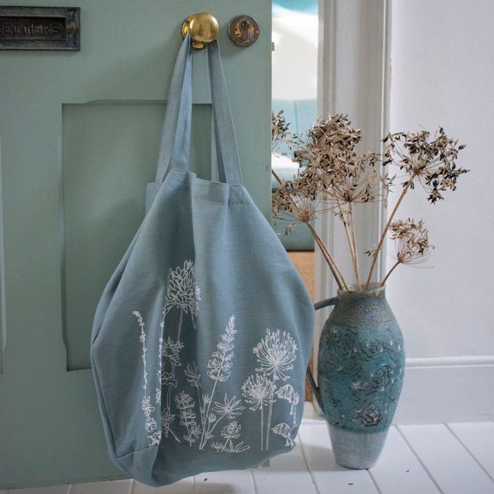 Blue Linen Hedgerow Slouch Bag