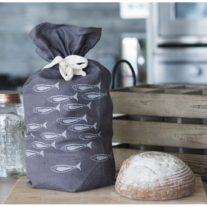 Grey Bread Bag with Silver Fish
