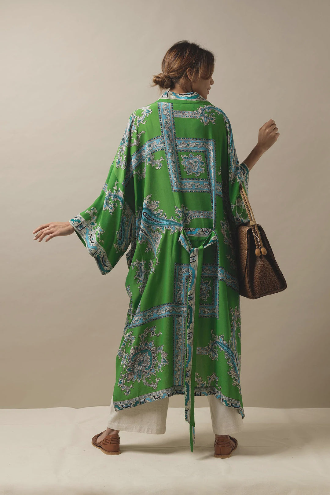 Handkerchief Crepe Long Kimono - Green