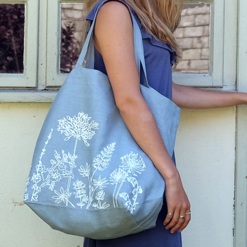 Blue Linen Hedgerow Slouch Bag