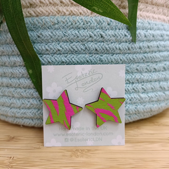 Printed Wooden Star Studs