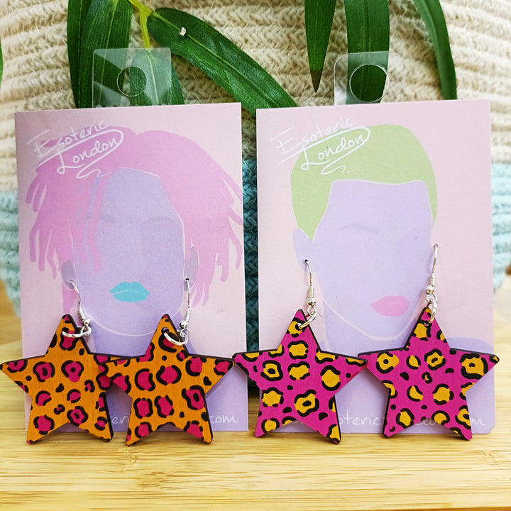 Leopard Print Star Drop Earrings
