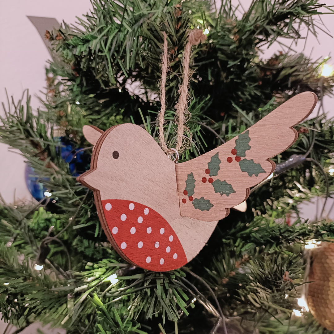 Flying Wood Robin with Holly