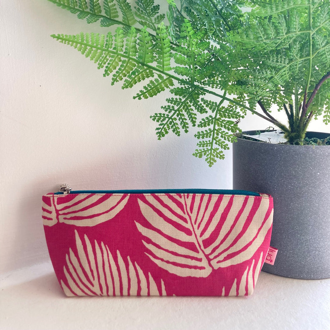 Pink Palm Leaf Print Cosmetic Purse