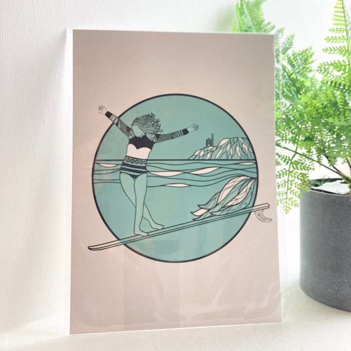 Chapel Porth Surf Girl A4 Unframed Print