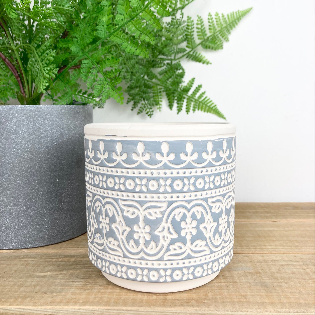 Blue / Grey Bordered Cement Pot Cover