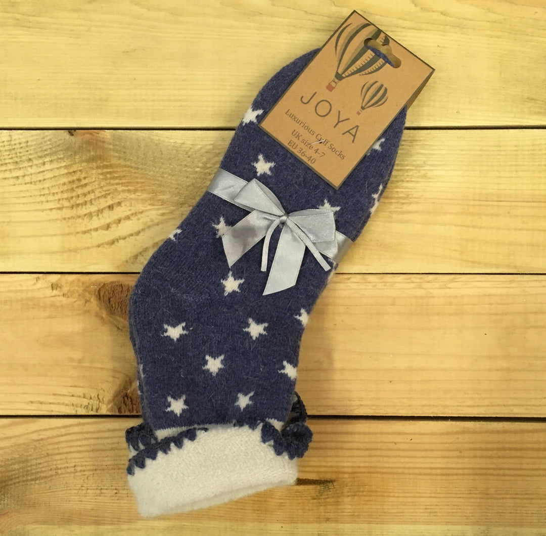 Cuff Fluffy Wool Socks with Stars