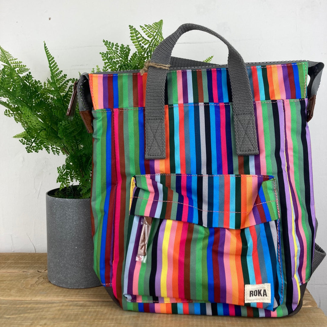 Bantry B Sustainable Canvas  Multi Stripe Roka Rucksack - Small