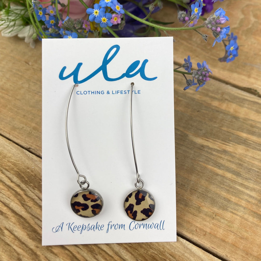 Leopard Print Long Wire Drop Earrings