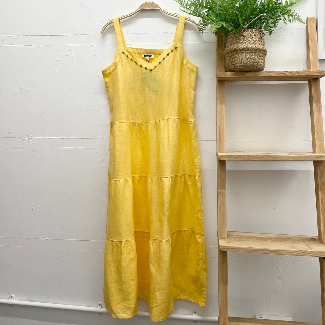 Sleeveless Linen Tiered Beaded Dress