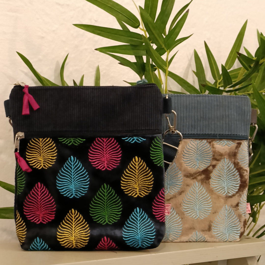 Embroidered Leaf Cross Body Bag