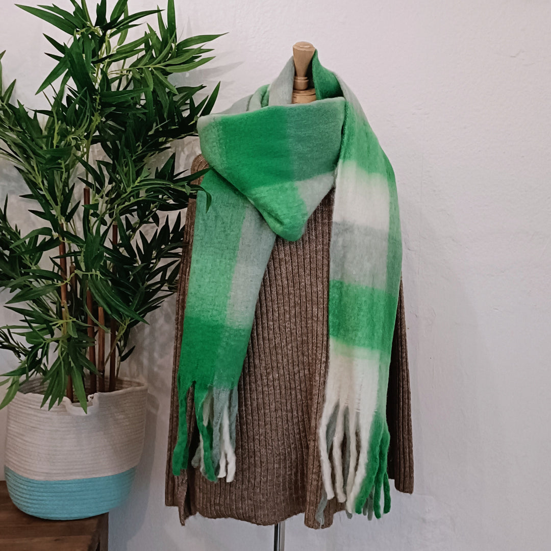 Fluffy Tartan Tassel Scarf