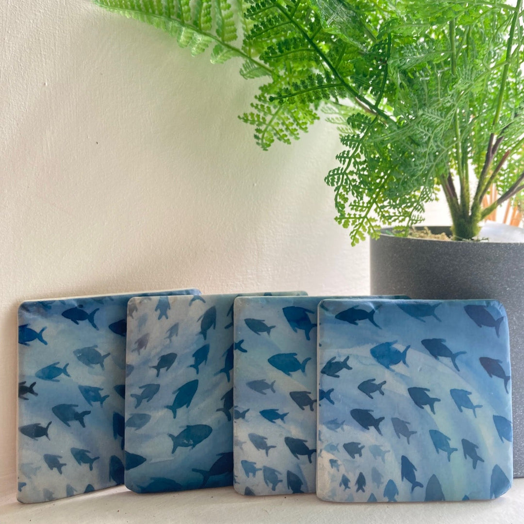 Blue Fish Vortex Resin Coasters