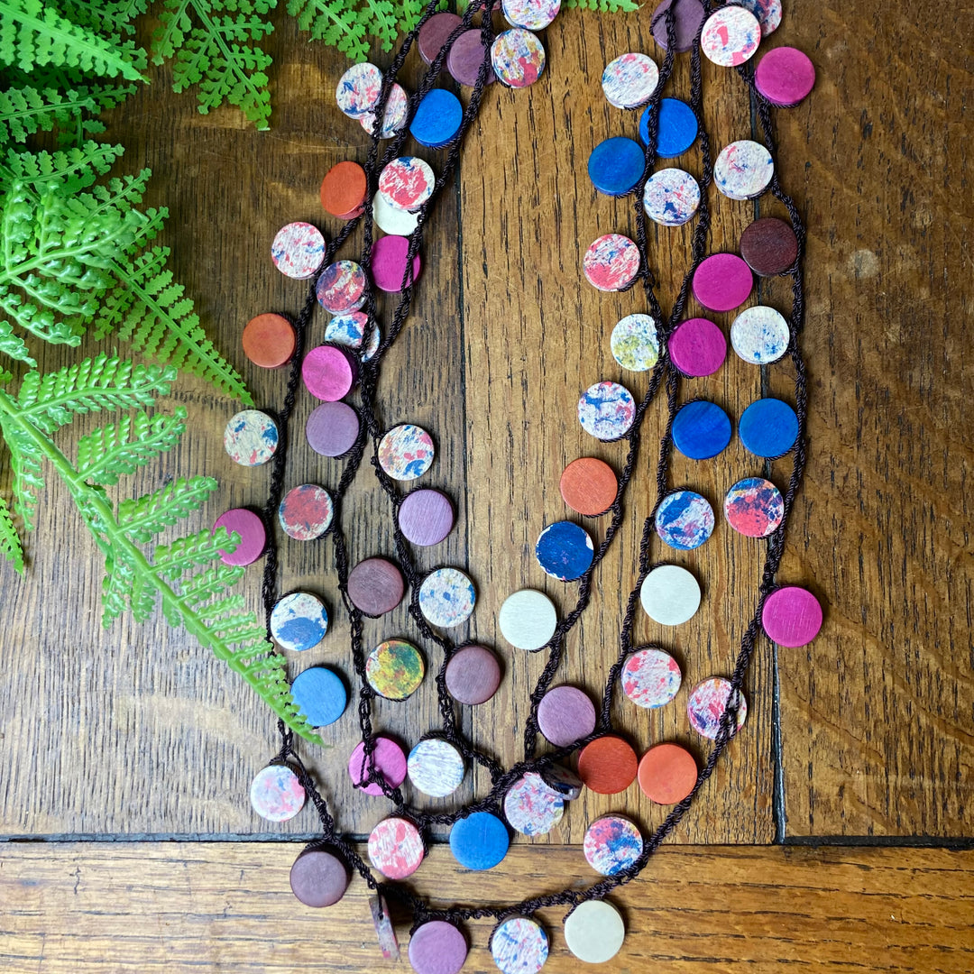 Triple Row Asymmetric Disc Necklace