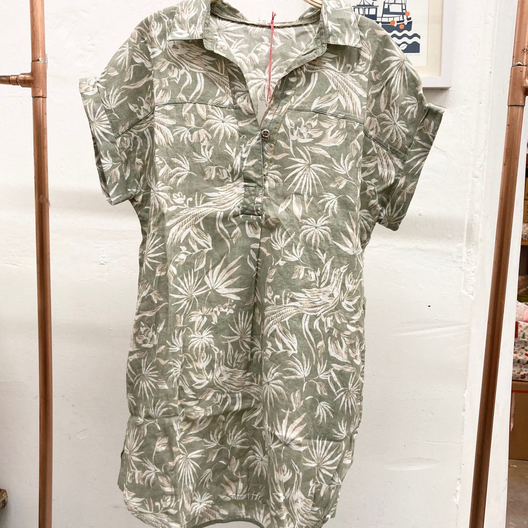 Bantu Linen Tunic - Birds & Leaves Print
