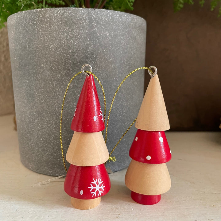 Red and White Tiered Wooden Trees