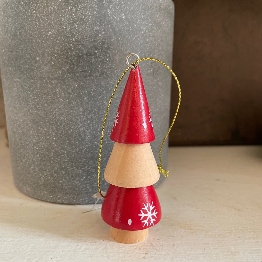 Red and White Tiered Wooden Trees