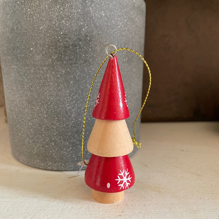 Red and White Tiered Wooden Trees