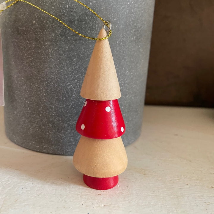 Red and White Tiered Wooden Trees