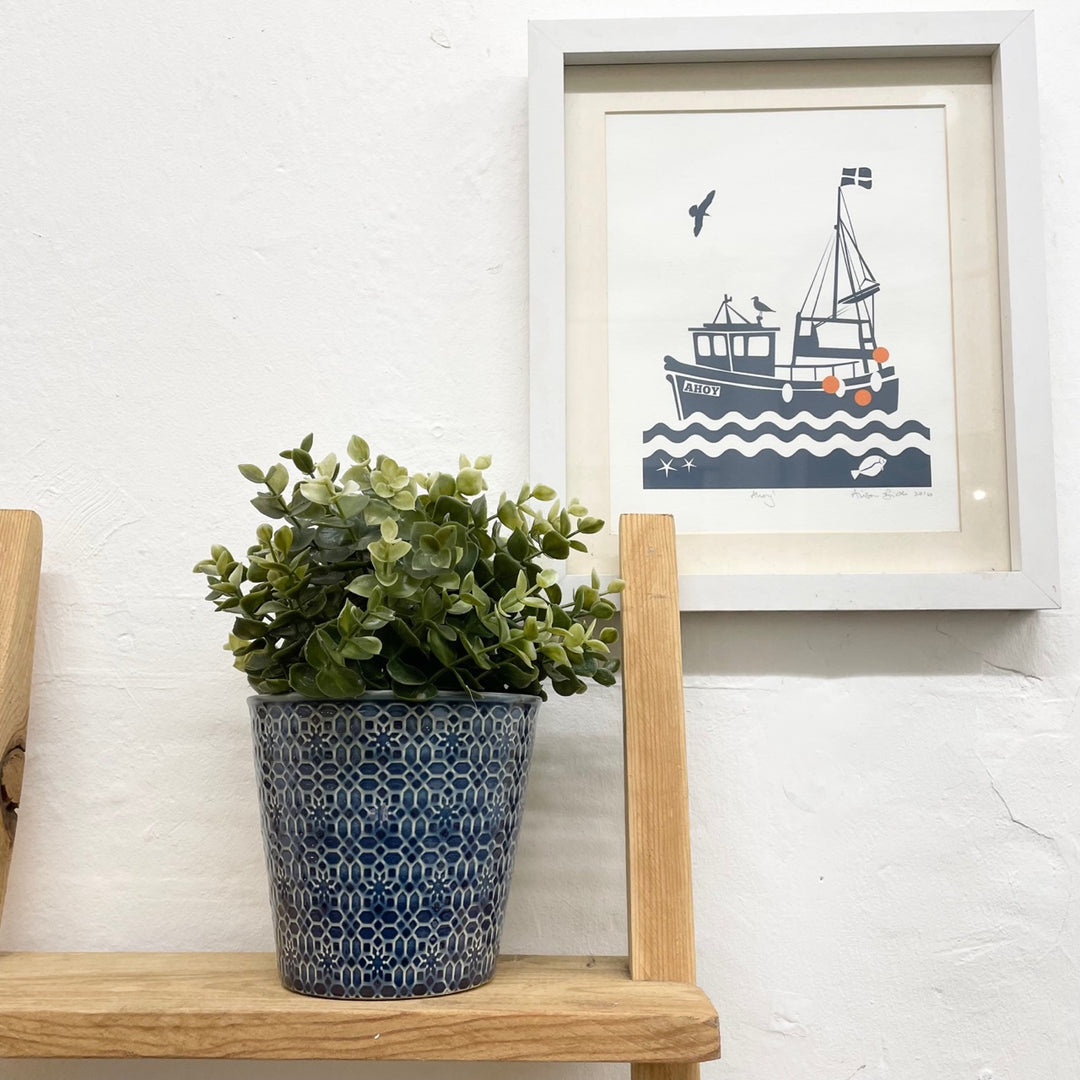 Navy Mosaic Pot Cover