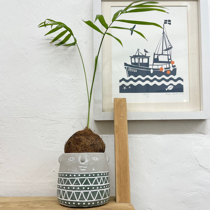 Geo Face Stone Small Pot Cover