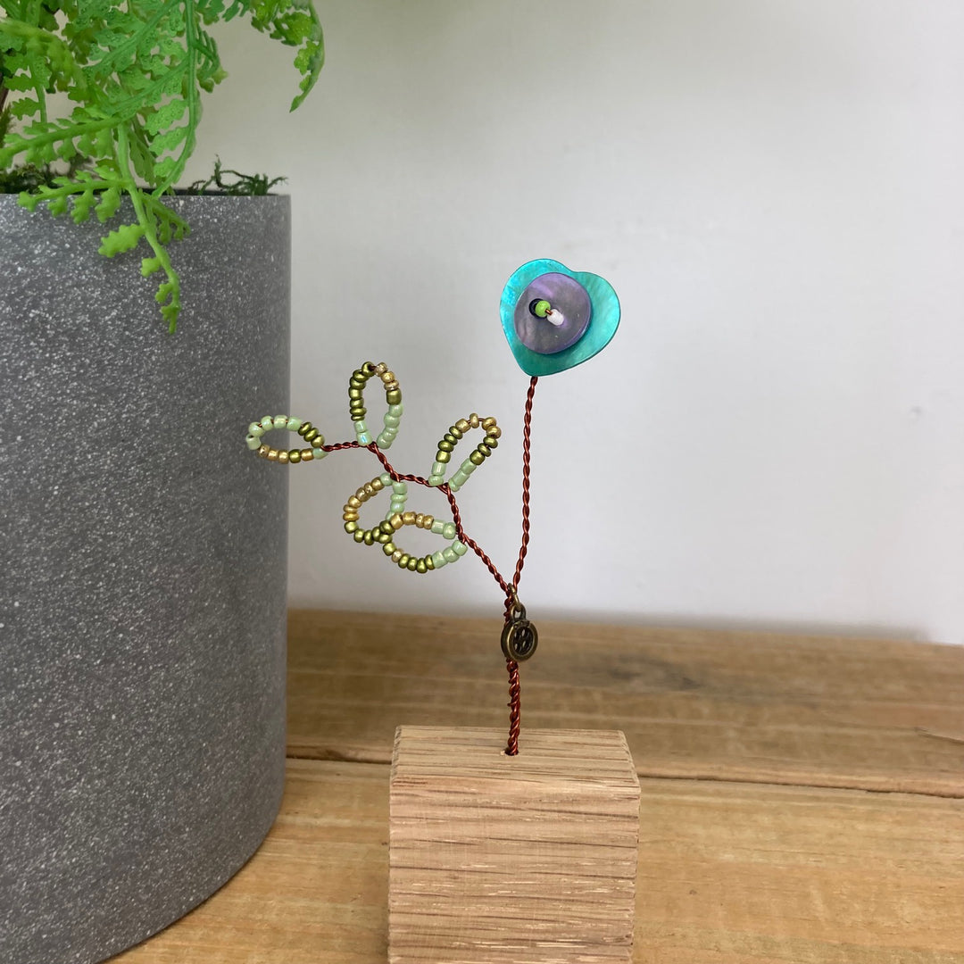Turquoise Heart Button Flower Decoration