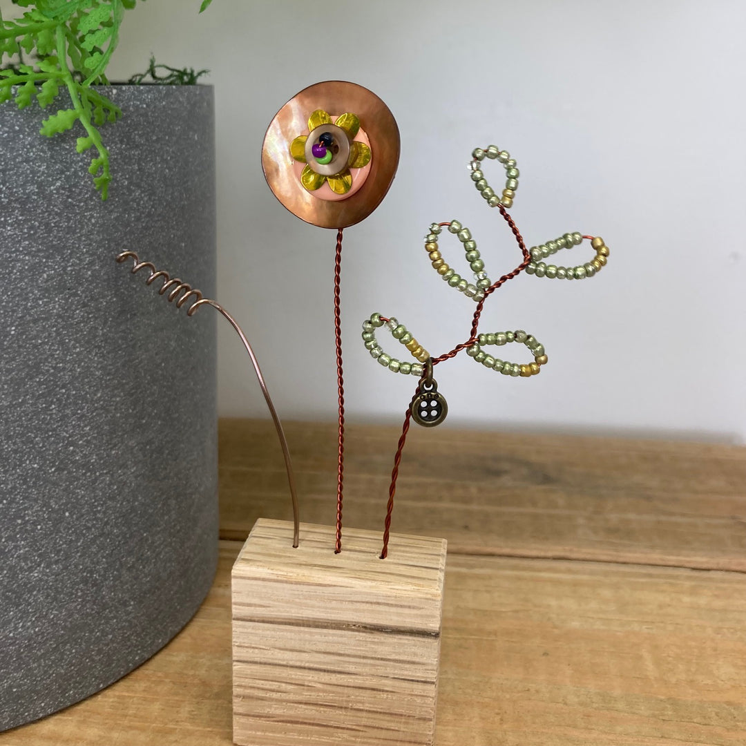 Copper Disc & Sequin Flower Decoration